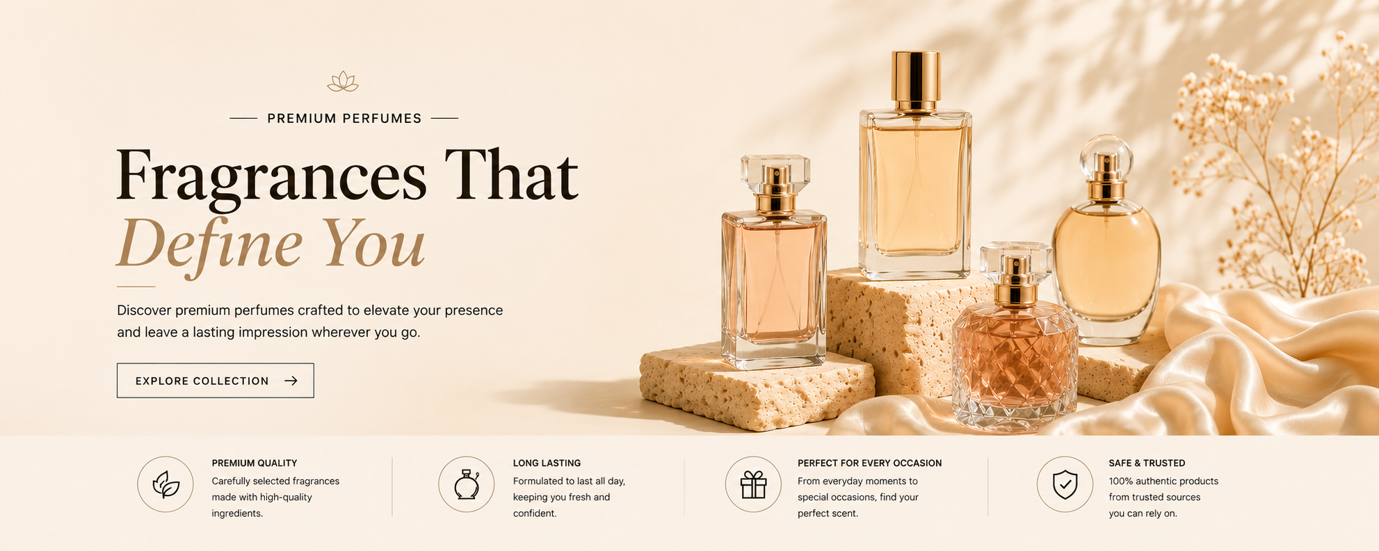 Premium perfumes. Fragrances that define you. Explore the collection.
